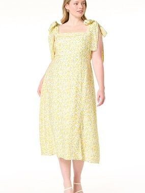 Cato | PLUS SIZE YELLOW FLORAL BOW STRAP DRESS